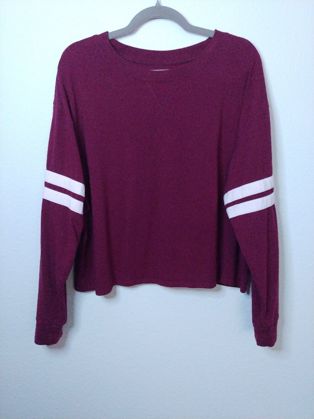 SO Maroon Striped Long Sleeve Crop Top